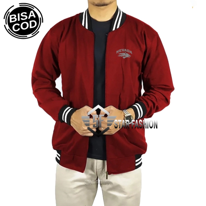 PROMO... Jaket Baseball Varsity Nevada Text Silver Premium Quality Pria & Wanita