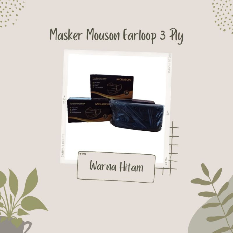 Masker Mouson Hitam Earloop Disposable Isi 50 pcs / Masker Mouson / Masker Murah