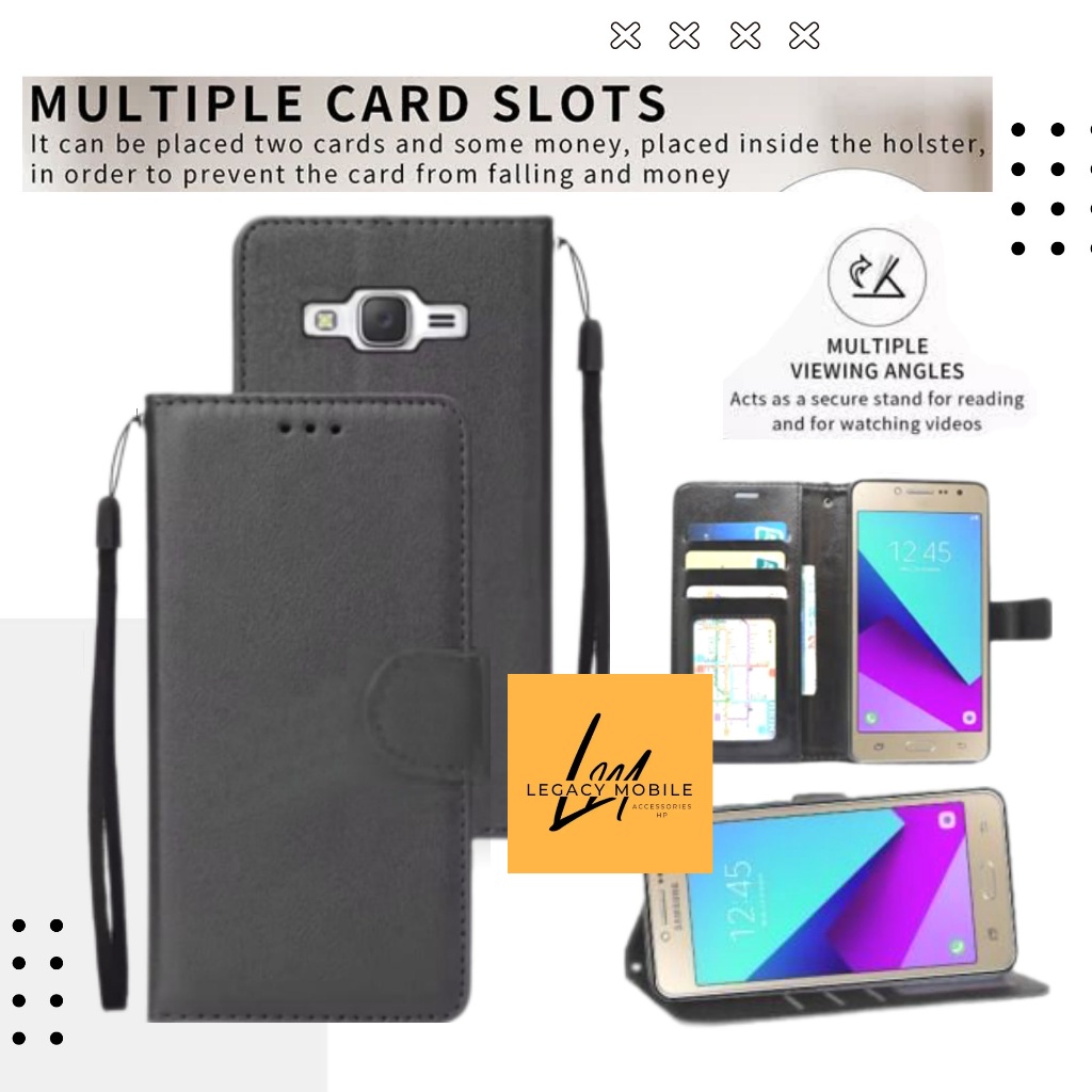 Flip cover leather wallet Samsung J2 Prime J7 Prime case dompet kulit