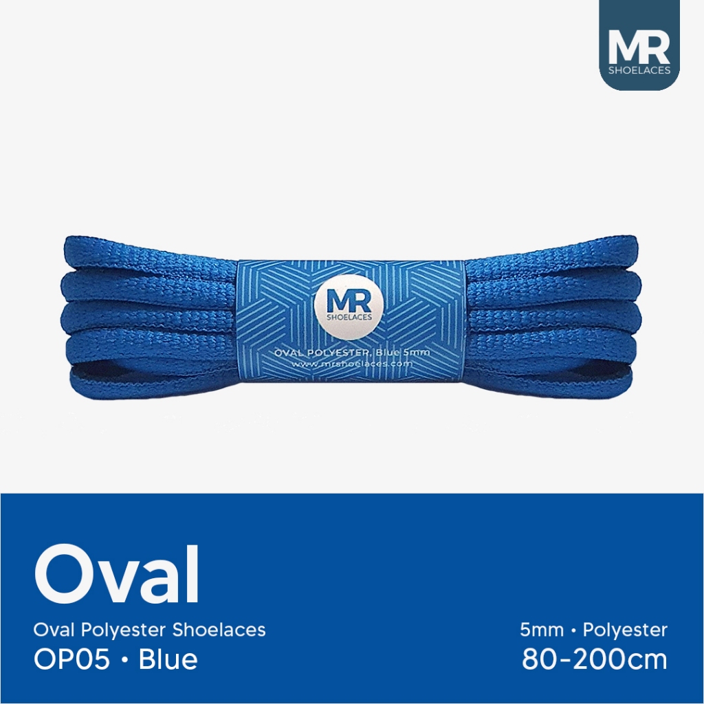 MR Shoelaces OP05 Biru (Blue) Tali Sepatu Polyester Oval 5mm - Panjang Tali 80cm 90cm 100cm 120cm 13