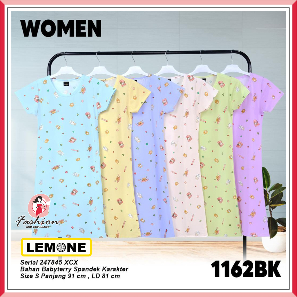 SML - LEMONE DRESS BASIC CASUAL MOTIF | DASTER LENGAN PENDEK MURAH BABYTERRY