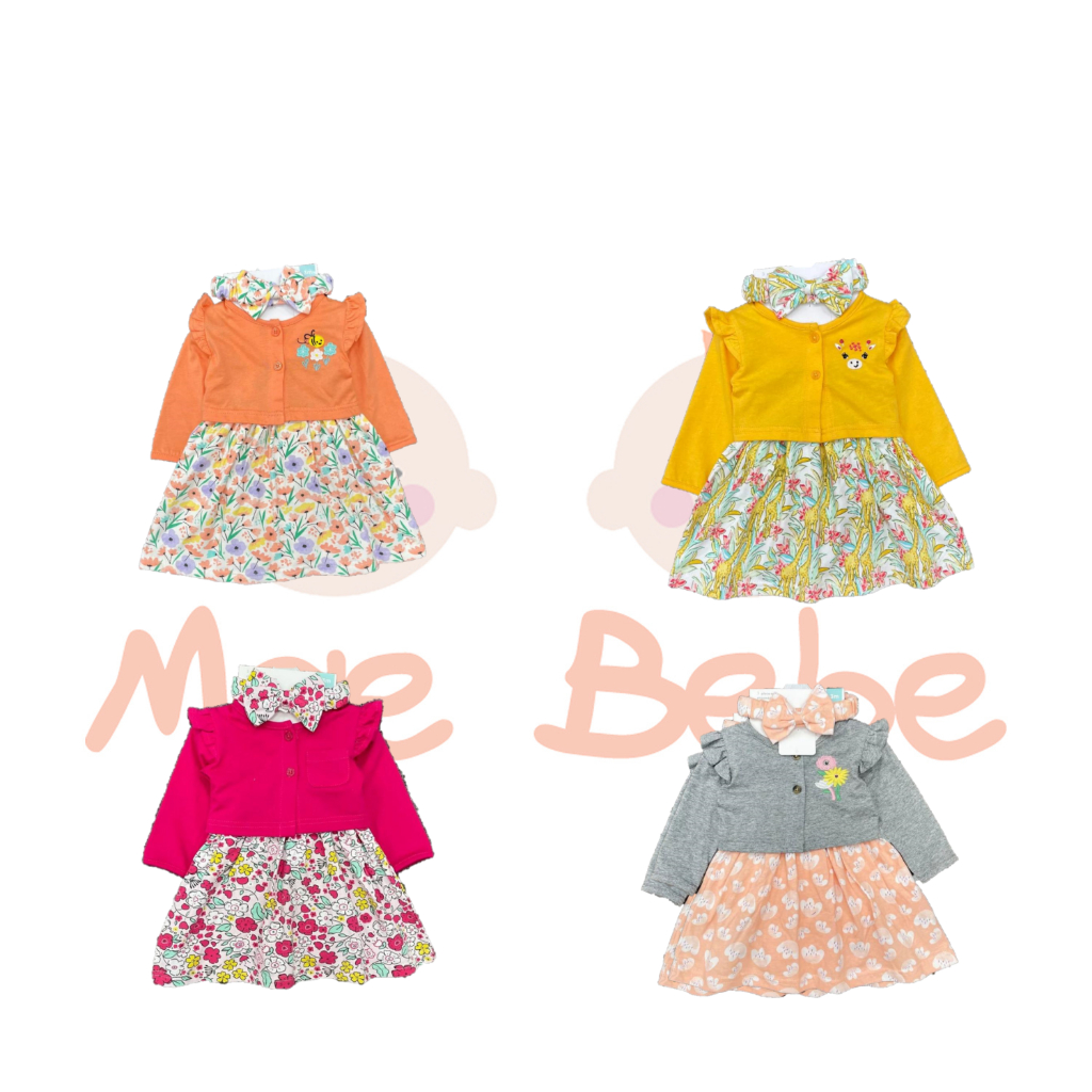 Catell Love Dress Jumper Cardigan + Bandana Set Pakaian Bayi Perempuan