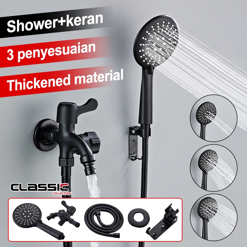 Paket Shower / Shower Mandi / paket shower hitam / kran cabang satu set hand shower hitam
