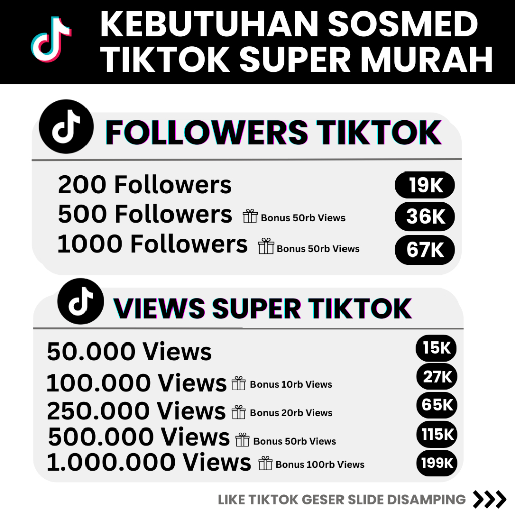 TIKTOK FOLLOWERS LIKE VIEW SHARE SAVE PERMANEN INDO BIASA 100% BERGARANSI
