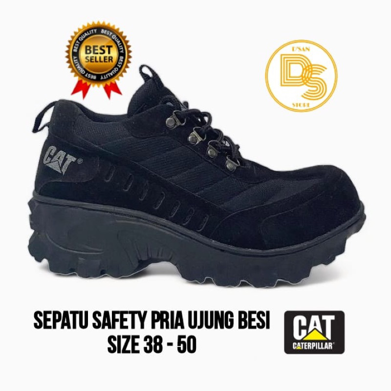 SEPATU SAFETY CAT UJUNG BESI SIZE 38-50 SEPATU SAFETY PRIA UJUNG BESI BIG SIZE UKURAN JUMBO