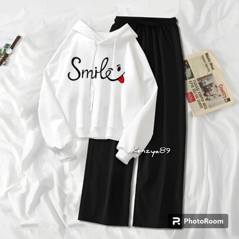 Setelan Hoodie Wanita Atau Remaja Kekinian SMILE (COD)