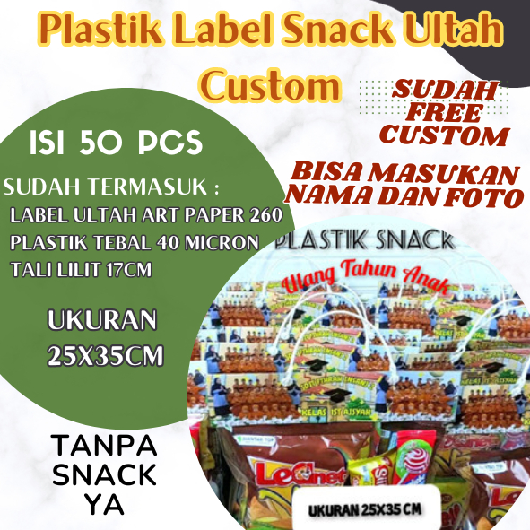 

RB [50Pcs]Plastik Label Snack Ultah Custom Uk 25X35cm Ulang Tahun