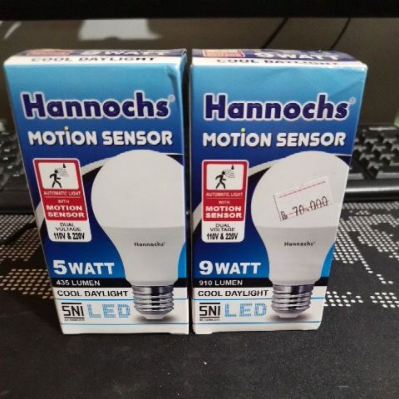 Lampu sensor gerak hannoch 5watt 9watt motion sensor
