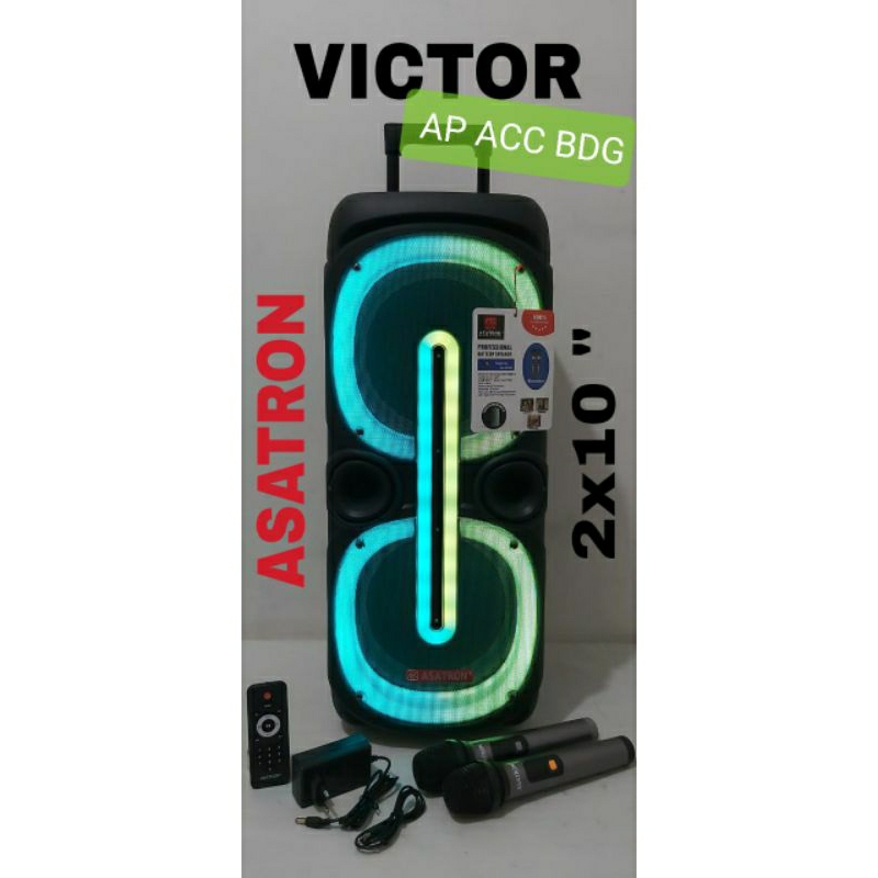 Speaker Asatron Bluetooth portable Karaoke ASATRON VICTOR Double 10inch free 2 mic wireless