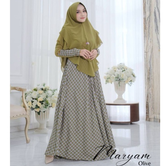 Gamis motif kotak kotak | gamis premium | gamis cantik lebar gamis maryam by dihans