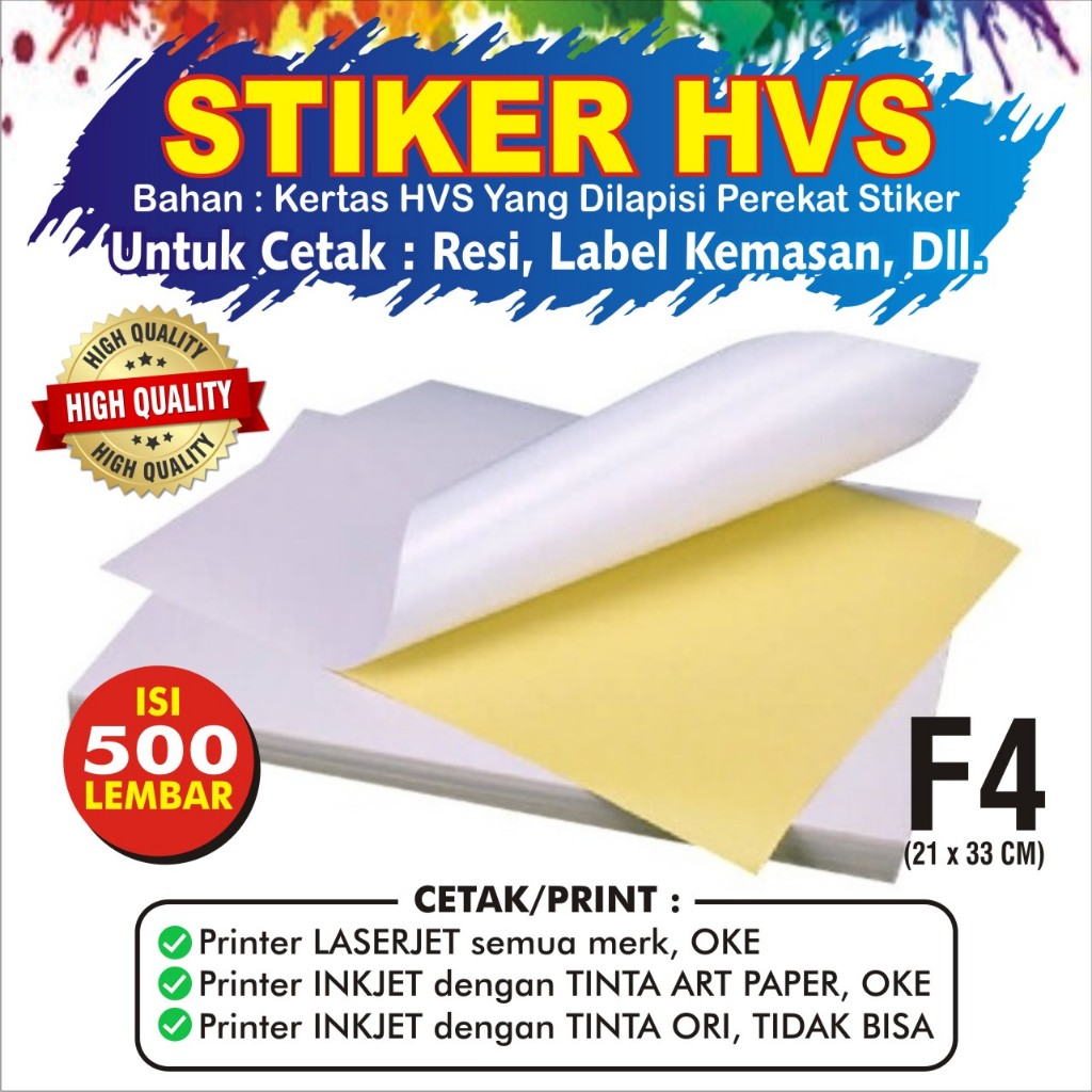 

Sticker HVS F4 1 RIM isi 500 lembar / Kertas Stiker Doff Matte Folio