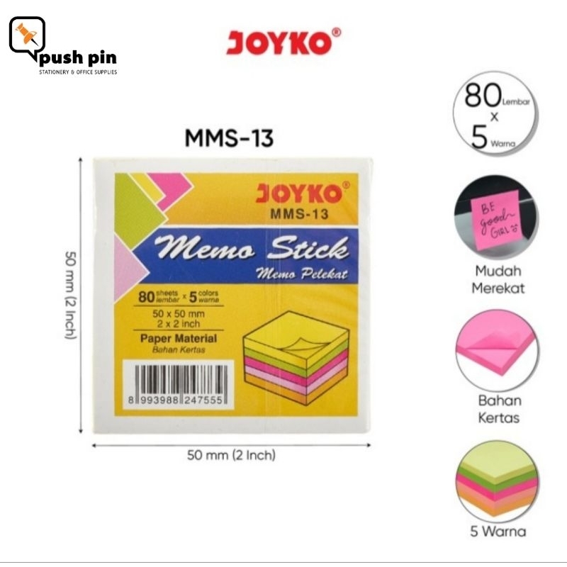 

Joyko Memo Stick Kertas Memo Tempel Sticky Note MMS-13 5 Warna
