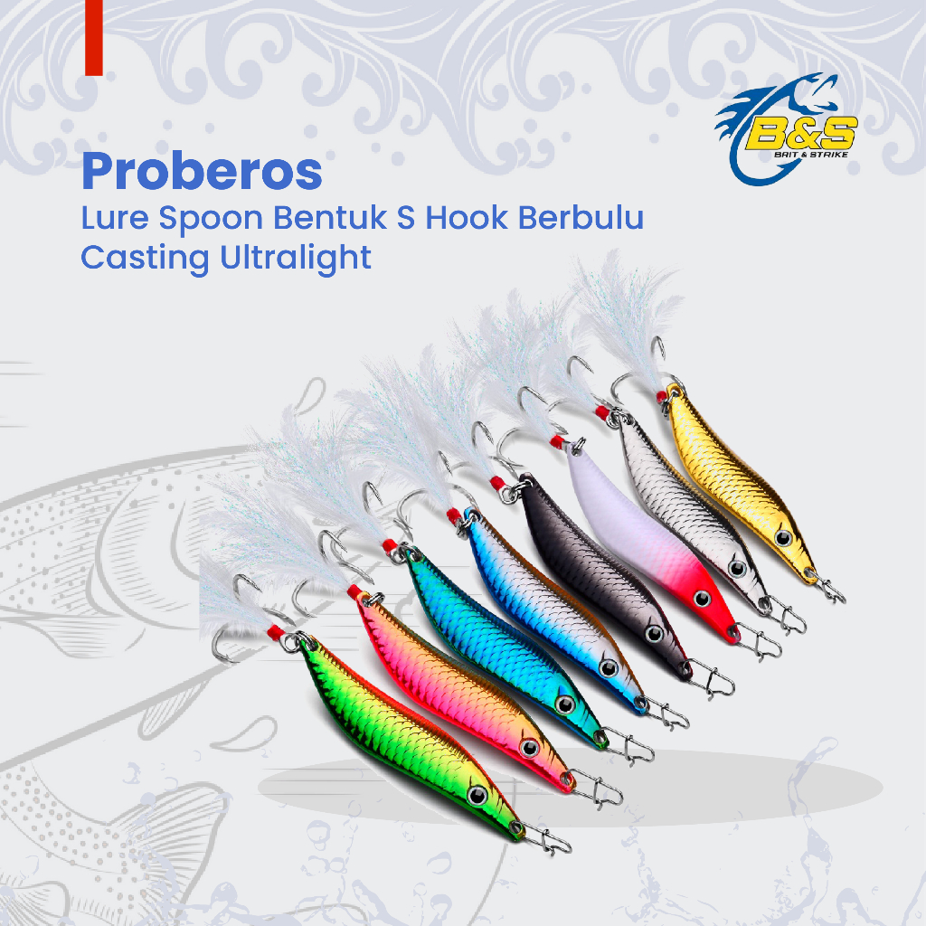 PROBEROS Umpan Pancing Lure Spoon Bentuk S Hook Berbulu 7G/10G/14G/20G Lure Casting Ultralight MJ112