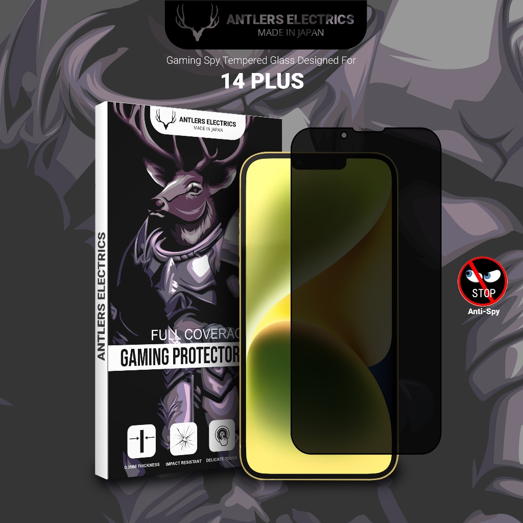 Antlers Electrics Tempered Glass Gaming Anti Spy Privacy AntiGores Antispy Untuk Iphone 14 Plus  Fullcover Screen protektor Pelindung Layar Handphone