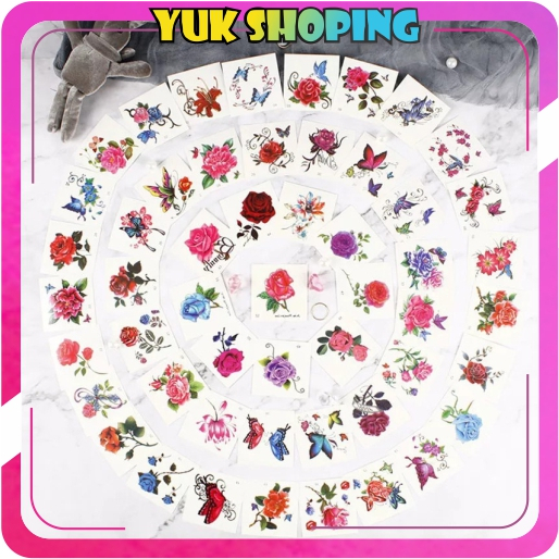 ✧YUKSHOPING✧ Tato temporer Bunga Tulisan Bunga Rose Lucu B / Temporary tattoo tahan air / fake tatto