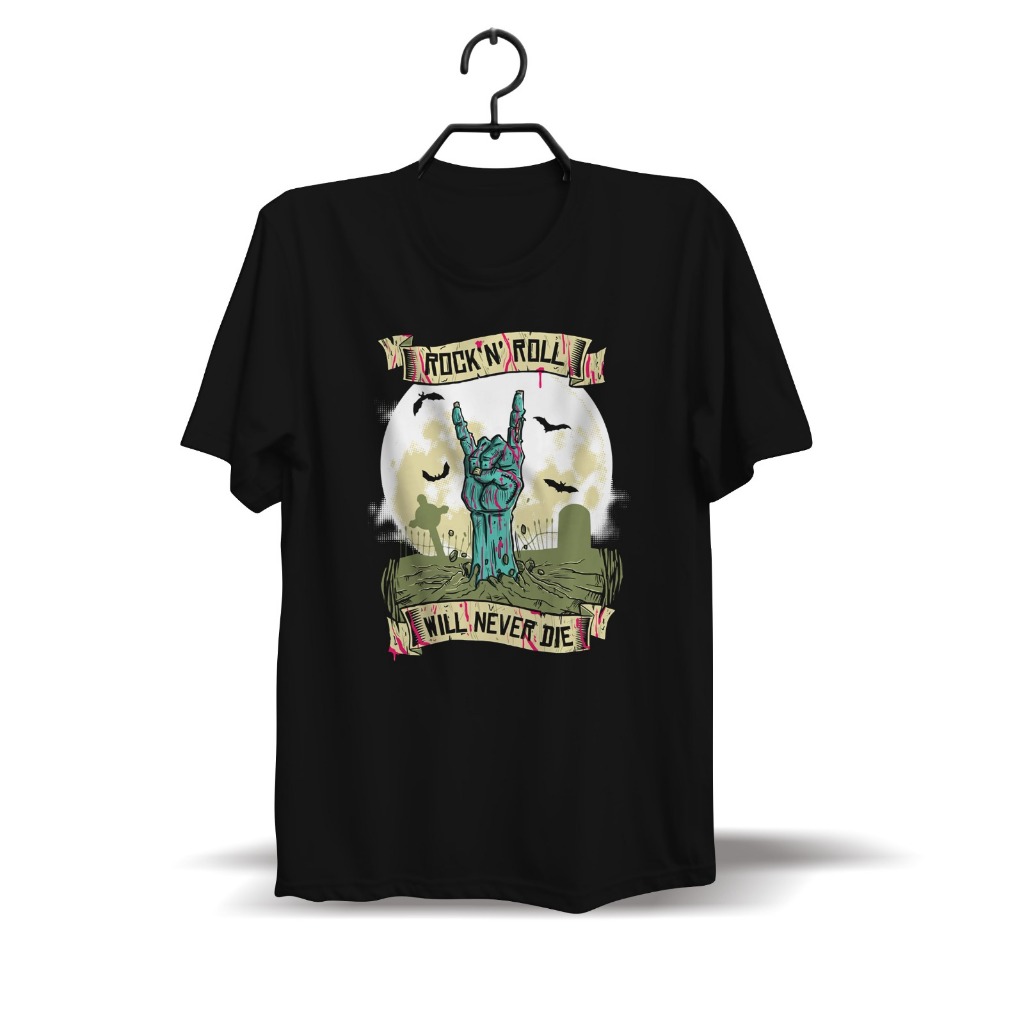 ATASAN KAOS PRIA SABLON DTG DESAIN ROCK N ROLL BY soa8384