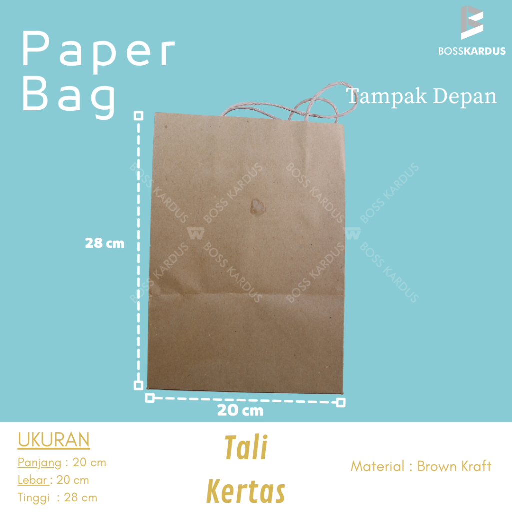 

1 pak isi 20pcs!! Paper Bag Polos/Kantong Kraft coklat 20x20x28 cm