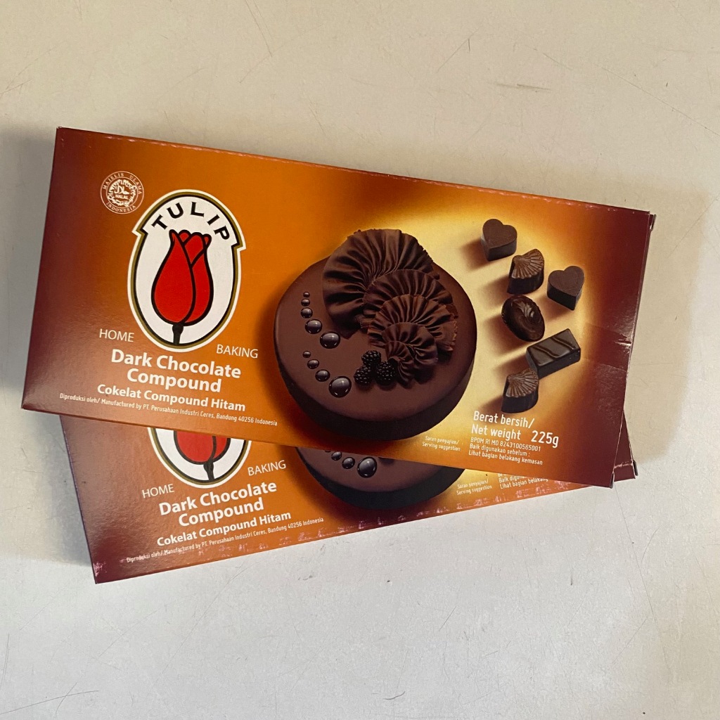 

TULIP DARK COMPOUND 225 GRAM 1 KARTON ISI 24 / COKLAT BACKING