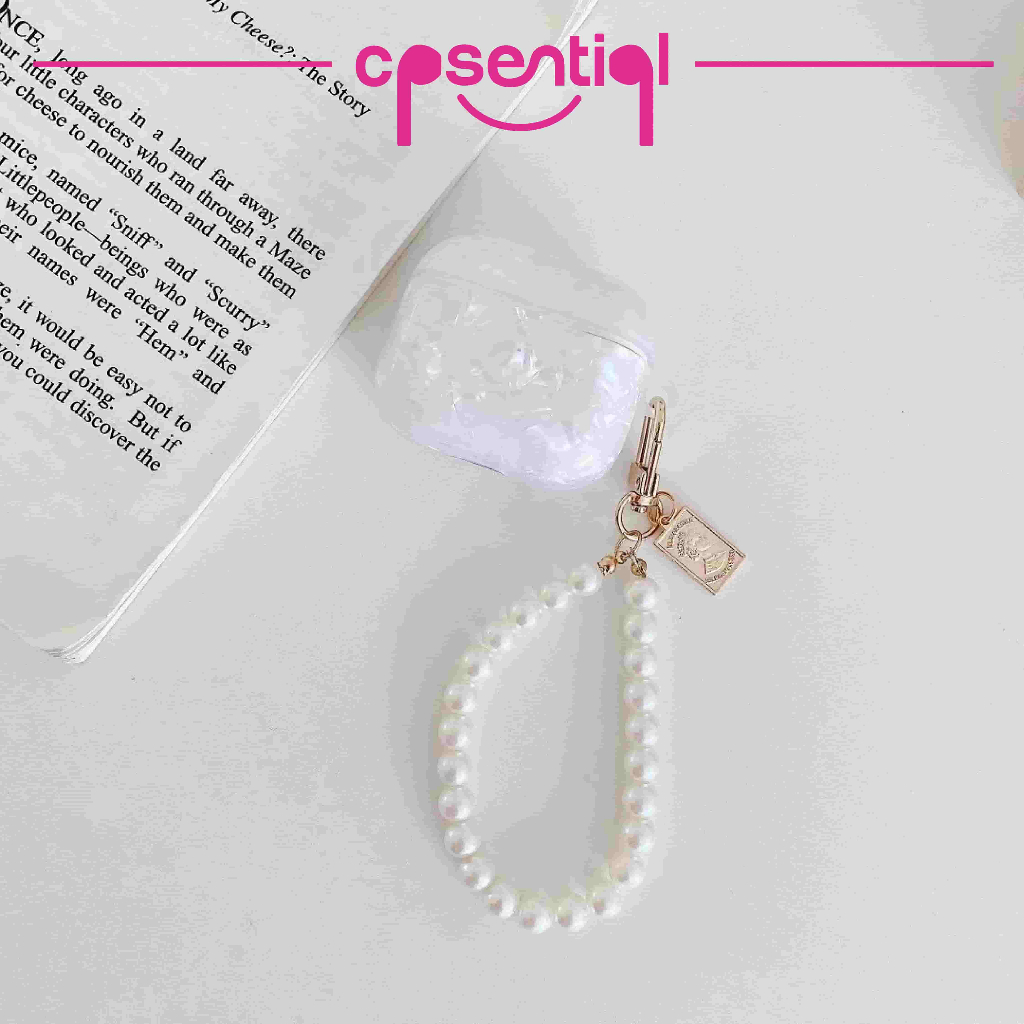 COD Case Airpods Gen 1/2 Gen 3 Pro Inpods 12 i12 | Gojodoq | Minibest | Crystal Mutiara Dengan Gantungan Kunci Model Mutiara Kerang / Shell | Pink &amp; Putih  Protection Case | Soft case | Casing Premium