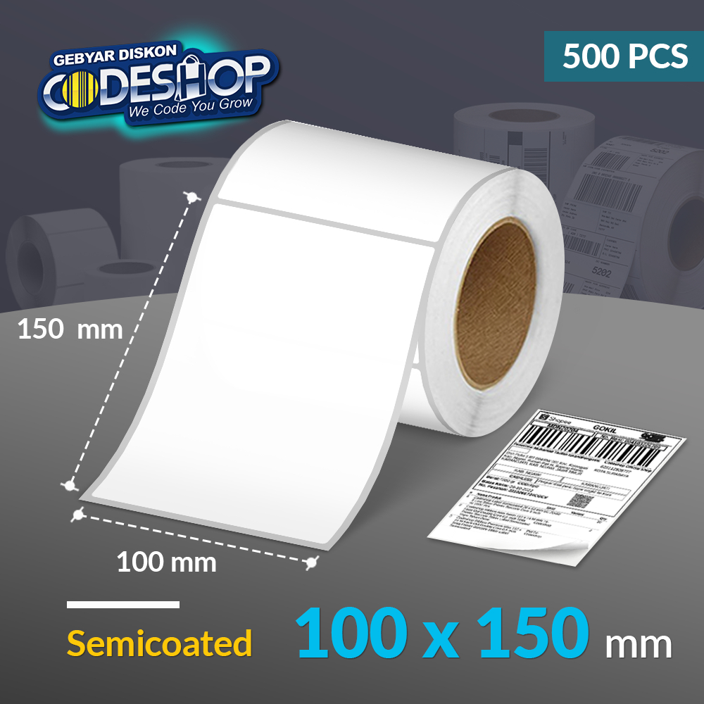 

Codeshop Label Semicoated 100 x 150 mm A6 1 Line Core Besar 3 Inch Isi 500 Pcs Printer Barcode Industrial