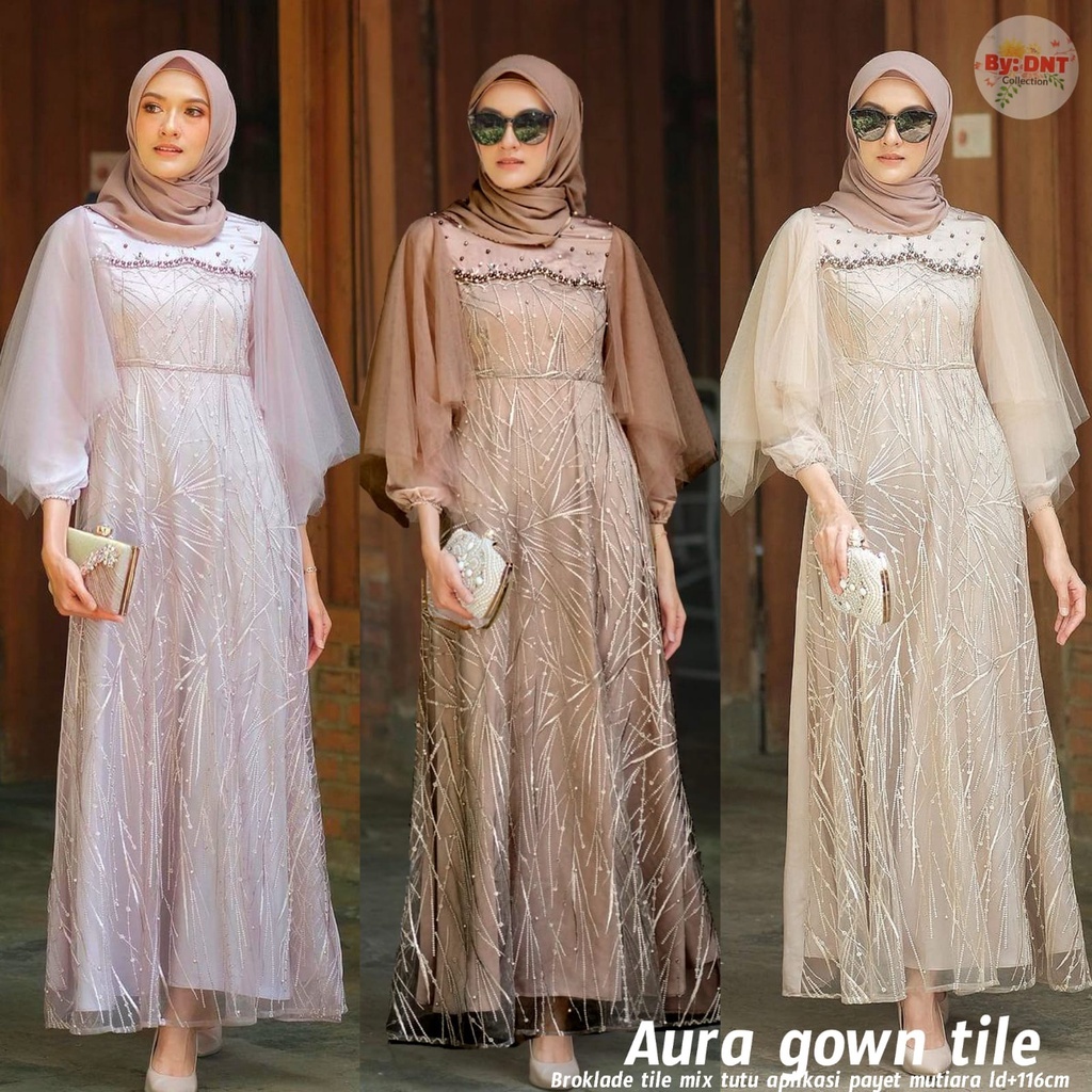 Termurah Luna Dress Brokat Kombinasi Tille Layer Fashion Kekinian Nadine Gamis Model Terbaru 2023 Ti