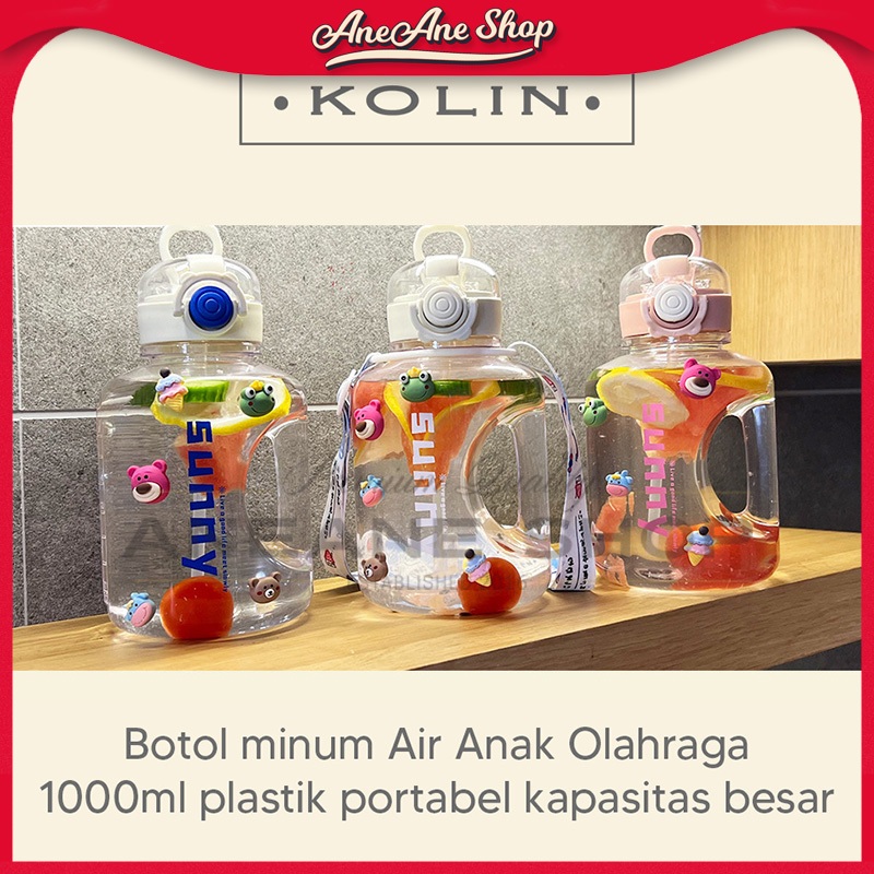 KOLIN Botol minum Air Anak Olahraga 1000ml plastik portabel kapasitas besar