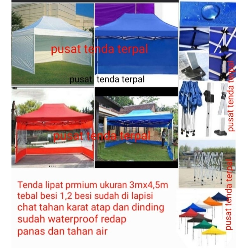 Tenda lipat premium ukuran 3x4,5 +3sisi dinding tebal besi 1,2  bahan atap sudah waterproof