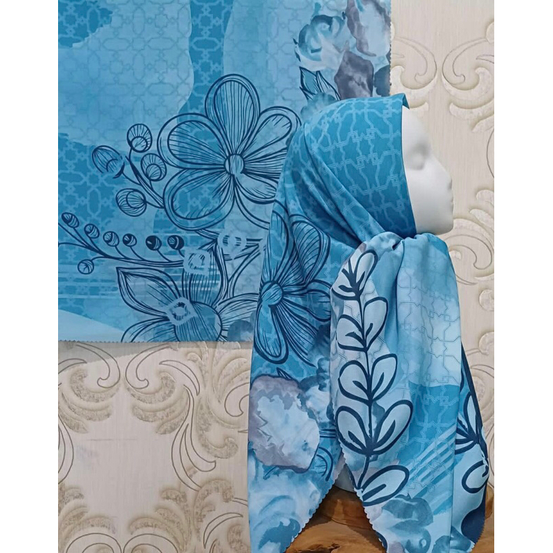 HIJAB VOAL MOTIF FB BIRU TERANG