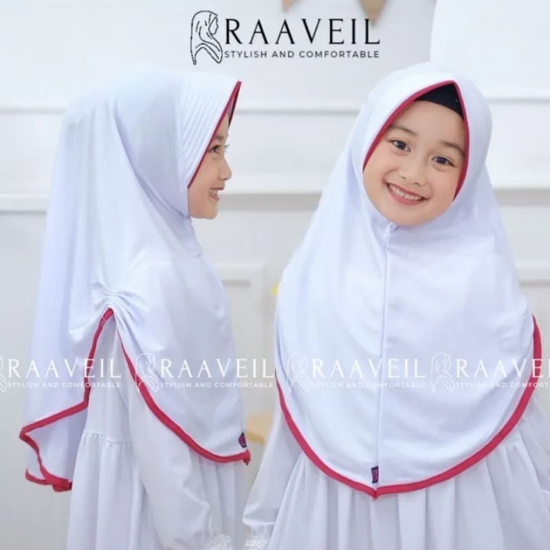 Jilbab Anak Sekolah SERUT PINGUIN Putih list/variasi 6-10 Tahun Kerudung Anak perempuan Hijab instan