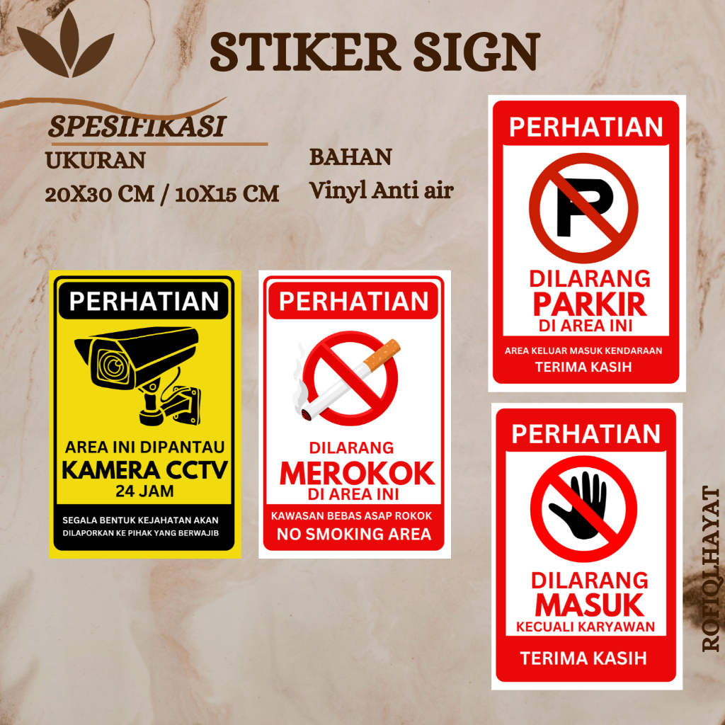 STIKER SIGN cctv matikan lampu no smoking