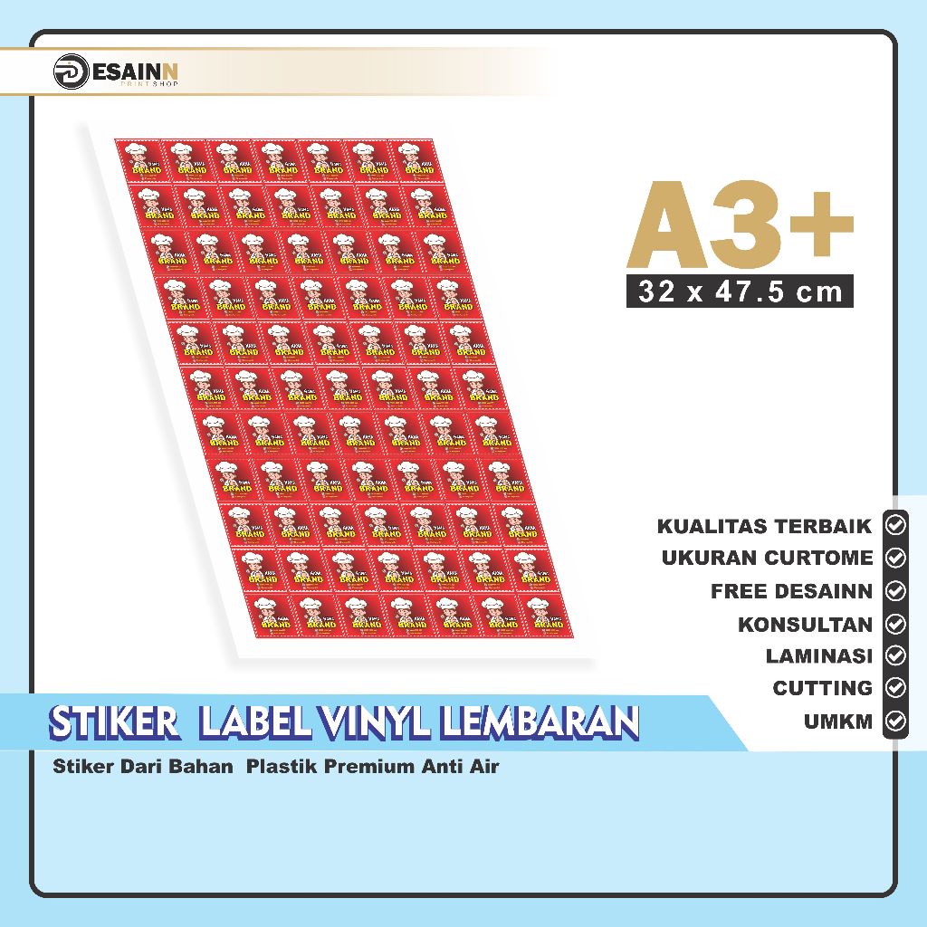 Stiker Label  Vinyl | Anti Air | Sticker Label  | Ukuran Custom - Stiker Vinyl |  Lembaran
