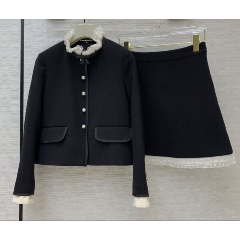 tweed black lace top+skirt taglabel set