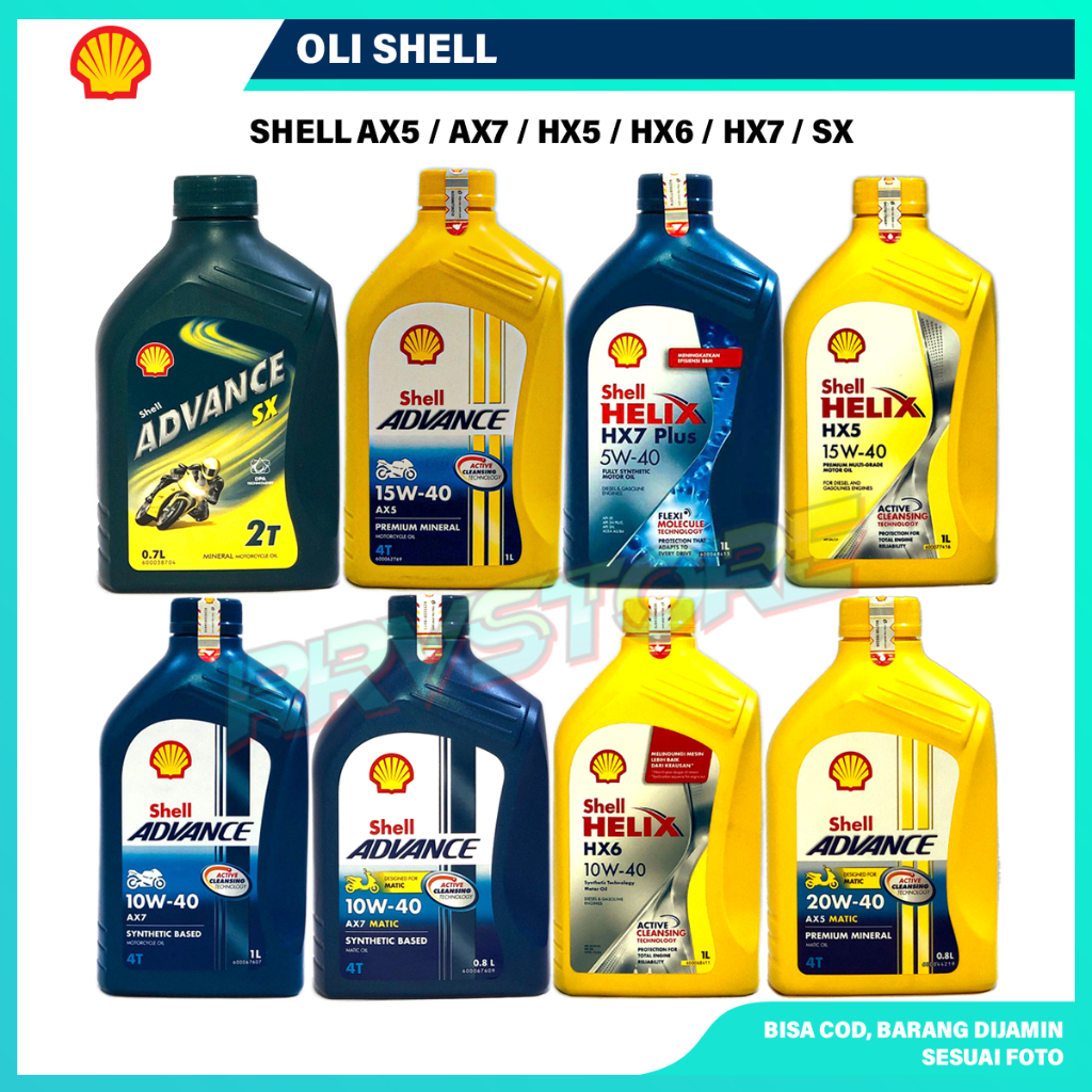 Oli Shell Advance AX7 SAE 10W-40 (4T/MATIC) / AX5 15W-40 / AX5 SCOOTER (10W-30/20W-40) / HELIX HX5 1