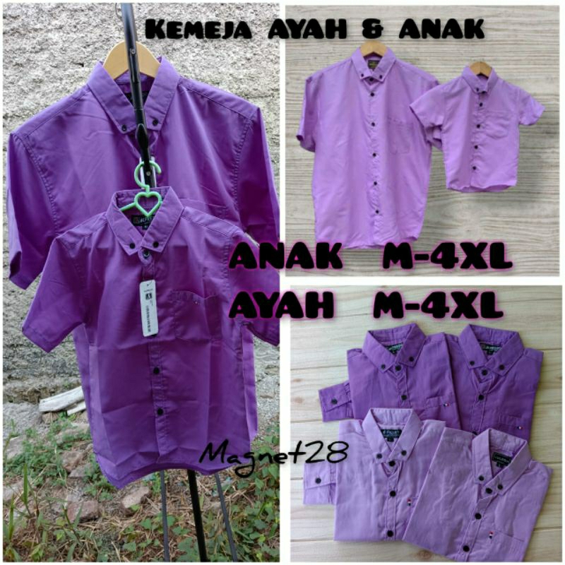 KEMEJA POLOS COUPLE AYAH DAN ANAK/KEMEJA POLOS AYAH DAN ANAK 3-14TH WARNA LAVENDER