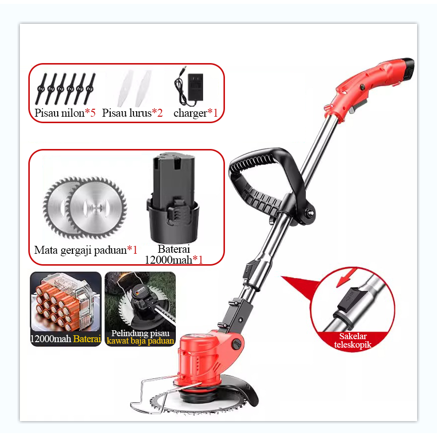 Mesin Potong Rumput Baterai XENON - Brush Cutter Cordless 2 Baterai