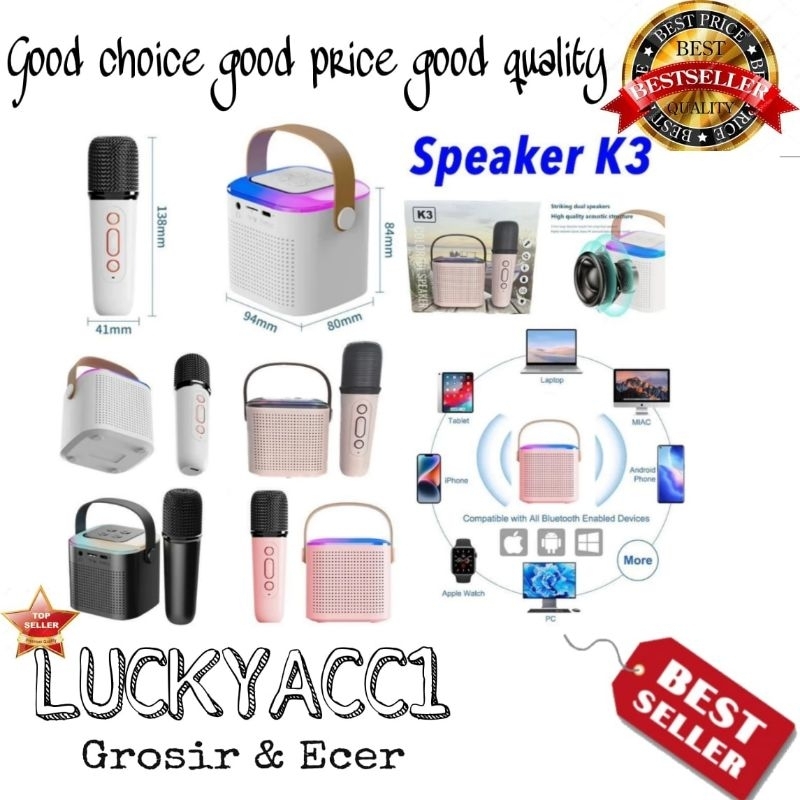 LC - Speaker Bluetooth Karaoke K3 Portable LED RGB Wireless Color Full Set Microphone / Speaker Kara