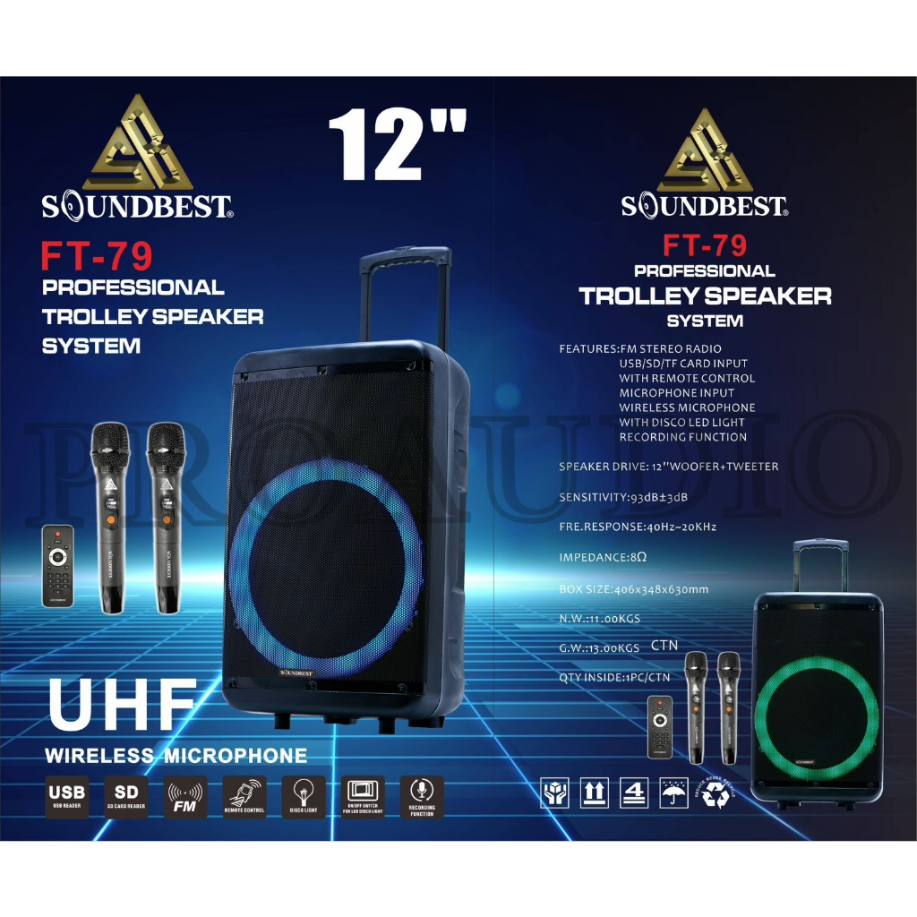 SPEAKER PORTABLE WIRELESS SOUNDBEST FT-79 FT 79 FT79 SPEAKER 12 INCH