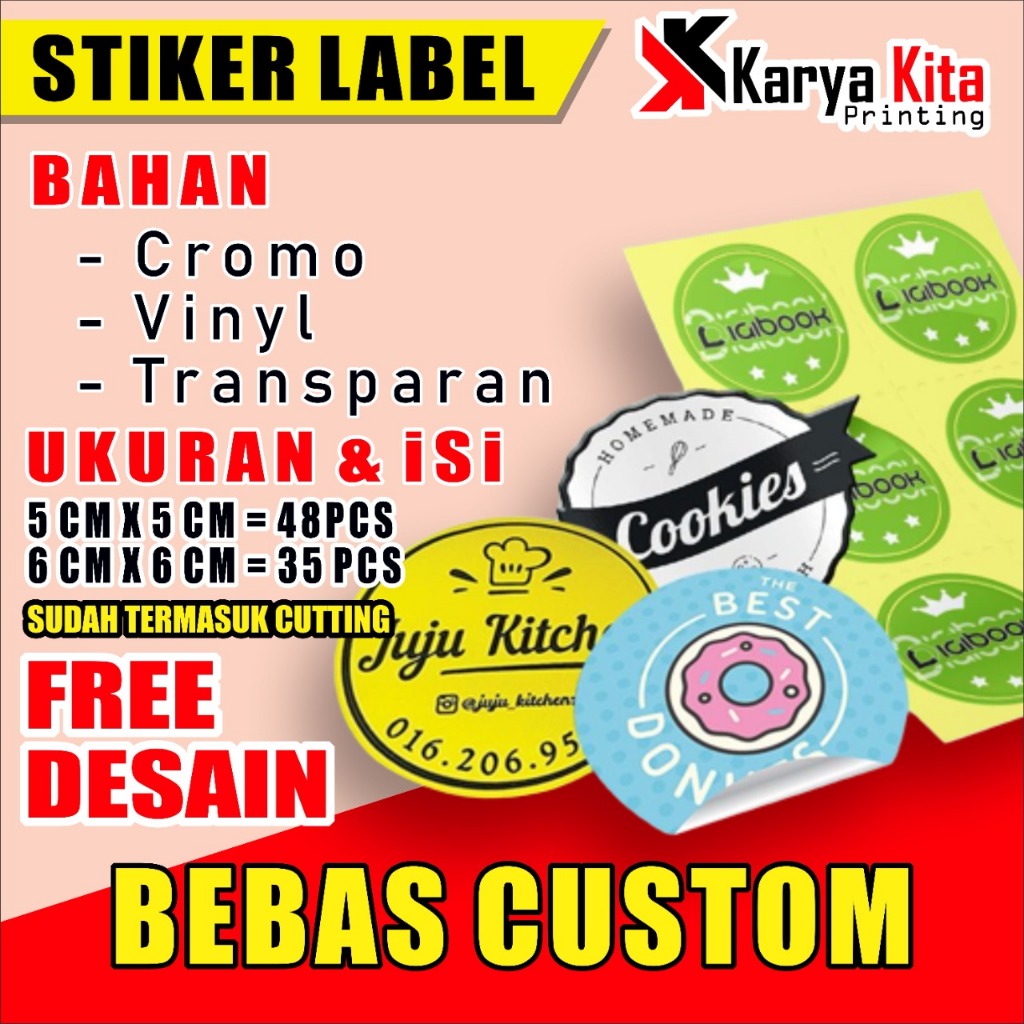 Cetak stiker produk, Cetak stiker label, Stiker cutting, Stiker pouch