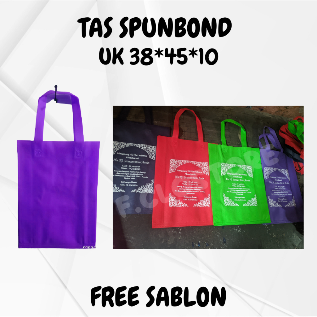 TAS SPUNBOND UKURAN 38*45*12 LIPATAN SAMPING + FREE SABLON 1 HARI BERES