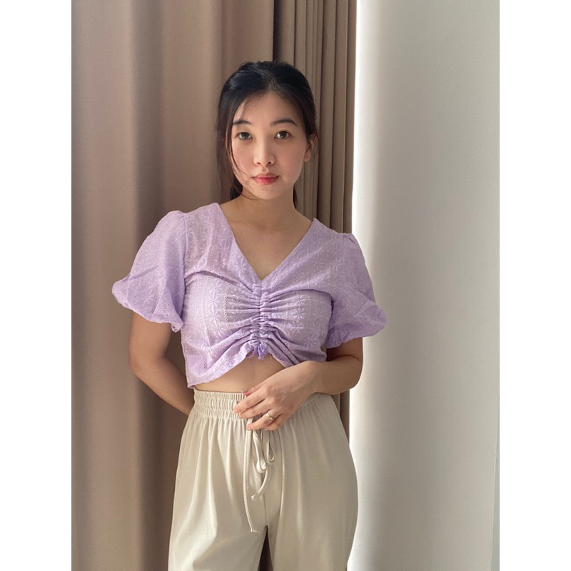 Yoona top In Lilac/Atasan Wanita/Blouse Wanita/Baju Korea Wanita/Korean Top Wanita