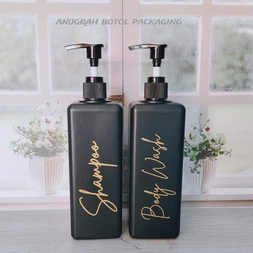 Botol   sabun Cair Pump 500ml Hdpe Kotak Hitam Doff Aesthetic pump Hitam / Botol Sabun Cair Pump