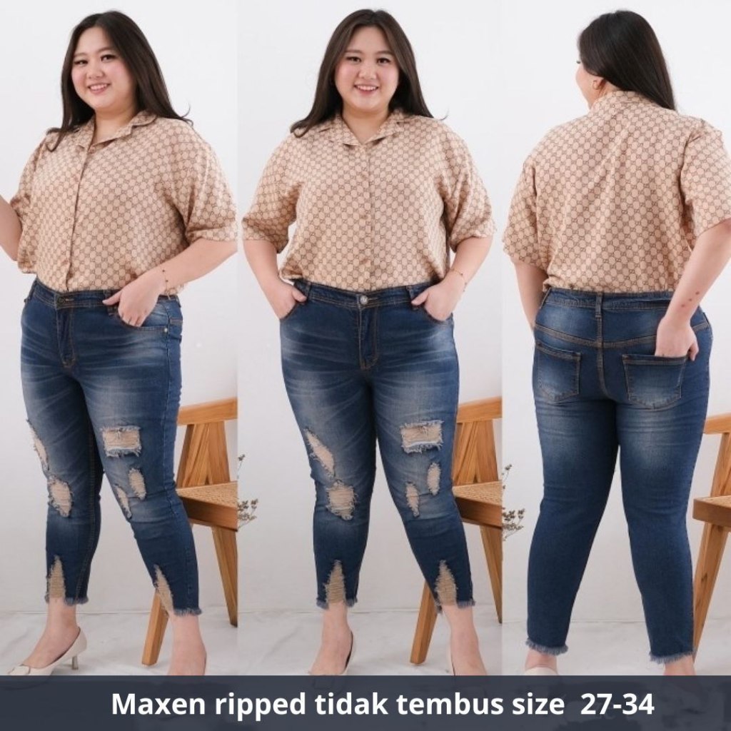Celana jeans jins wanita kekinian jumbo high waist jeans import hitam murah pinggang karet size 27 3