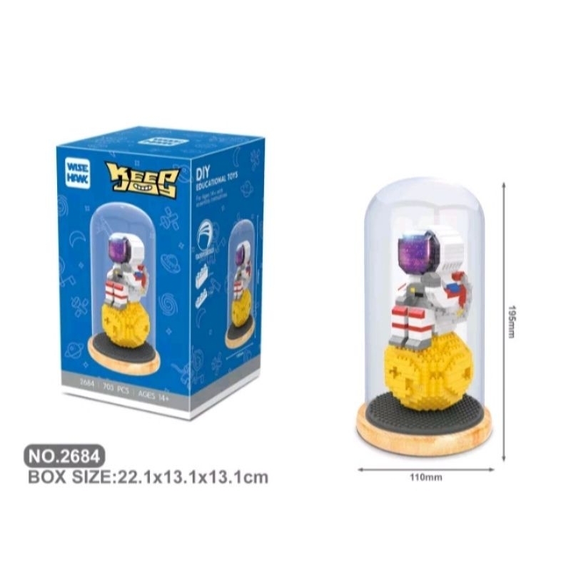 diy lego astronaut sitting on moon glass dome box balok brick block love gift cinta