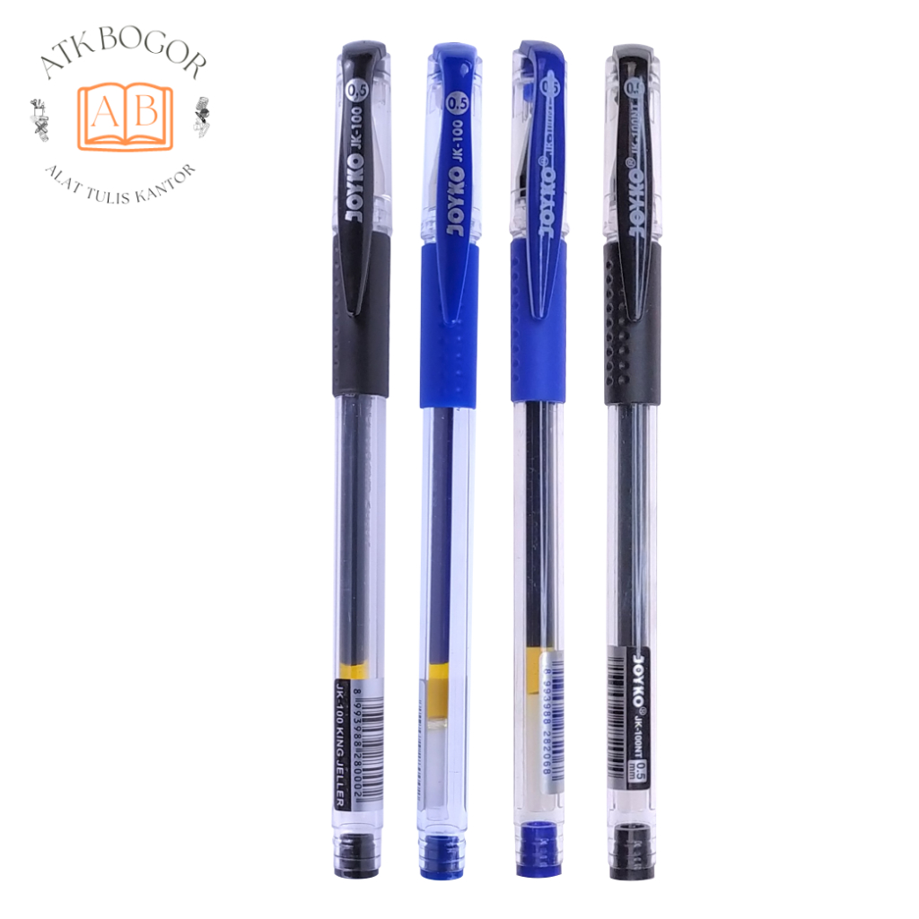 

Pulpen Jel Tahan Air Ujung Pena Tumpul / Lancip Tinta Hitam / Biru Ukuran 0.5 Joyko Water Resistant Gel Pen JK-100 JK-100NT - Isi 1 Pack / 12 Pcs