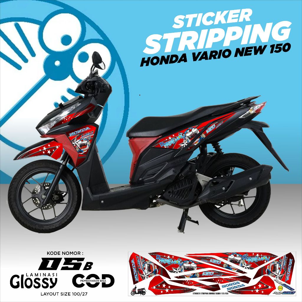 Stiker Striping HONDA Vario 150 Variasi Kartun Doraemon Anime
