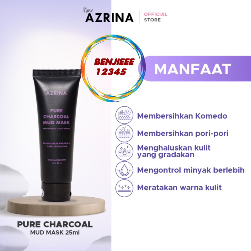 Azrina Pure Charcoal Mud Mask Mini 25ml mini size travel AZRINA masker wajah azrina mudmask BPOM 25ml ml