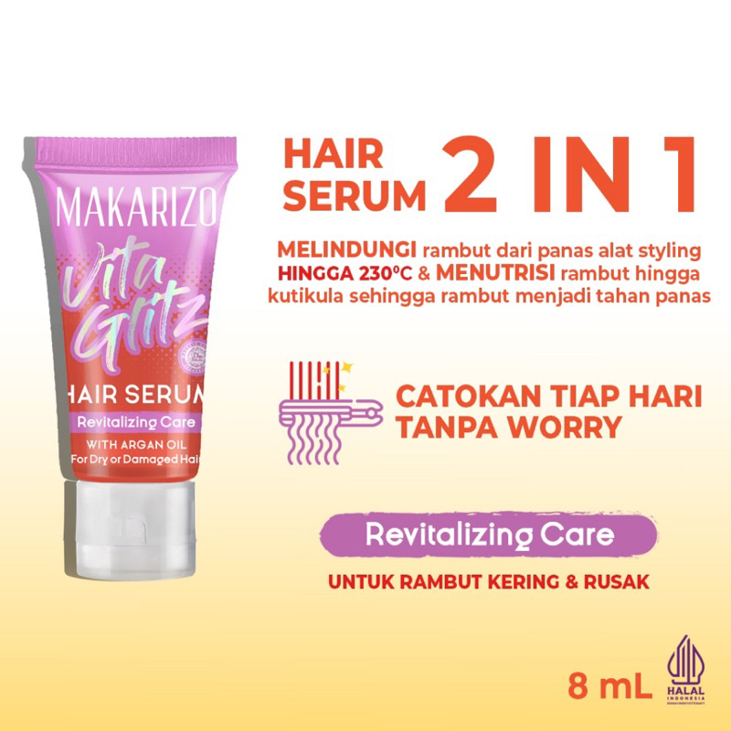 Makarizo VITAGLITZ Hair Serum SHINE REFLECT ENHANCER (warna biru) - Serum Rambut Tube 8 mL