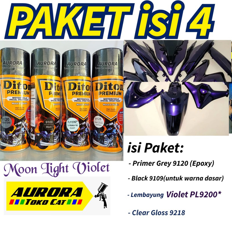 PAKET Diton Premium Moonlight Violet - Hitam Lembayung Ungu isi 4 | cat semprot spray sepeda motor m
