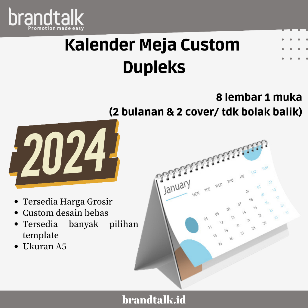 

Kalender Meja Custom Tahun 2025 - Dupleks - 8 Lembar 1 Muka - Satuan