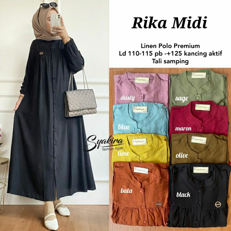 RIKA MIDI ORIGINAL BY SYAKIRA || BAJU MUSLIMAH GAMIS MIDI POLOS PREMIUM KEKINIAN